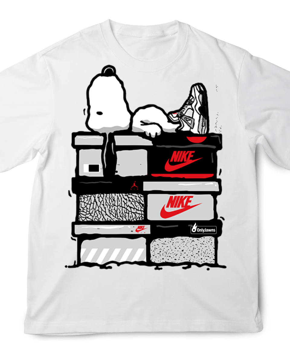 Jordan 4 White Cement Snoopy - Original Jawns - White T-Shirt