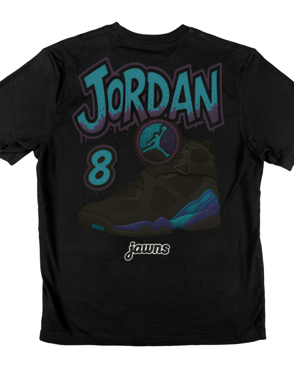 Jordan 8 Aqua Sneakers - Original Jawns - Black T-Shirt